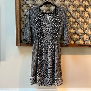 Sheer black & white floral dress w/attached slip